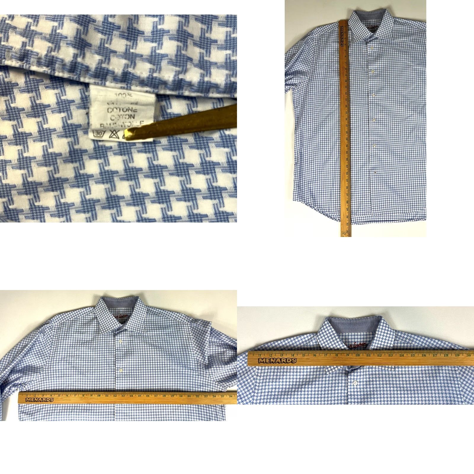 Robert Graham VINTAGE Robert Graham Button-Up Houndstooth Shirt Mens L/XL 43/17 White Blue 100% Cotton Size US L / EU 52-54 / 3 - 8 Thumbnail
