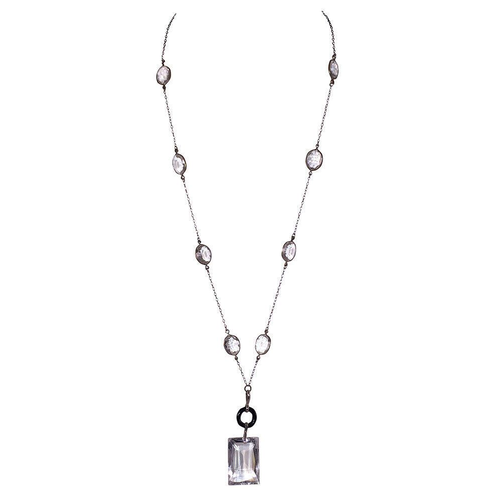 Designer Glass Paste Rivière Bezel Set Necklace Emerald Cut Pendant Size ONE SIZE - 1 Thumbnail