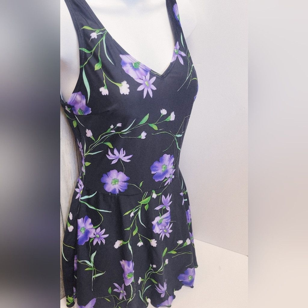 Blair Blair Black and Purple Skirted One Piece Size 12 Size ONE SIZE - 2 Thumbnail