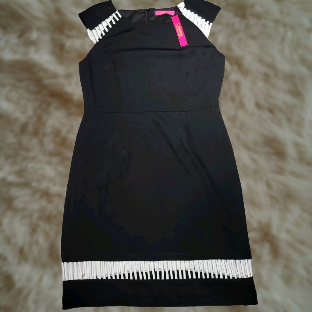 Vintage Catherine Malandrino Olivia Contrast Office Dinner Sheath Pencil Dress Black 12 Size XL / US 12-14 / IT 48-50 - 1 Thumbnail