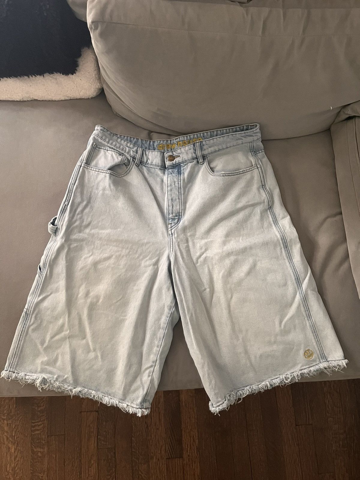 image of Drew House Blue Frayed Denim Shorts in Blue Jean, Men's (Size 38)