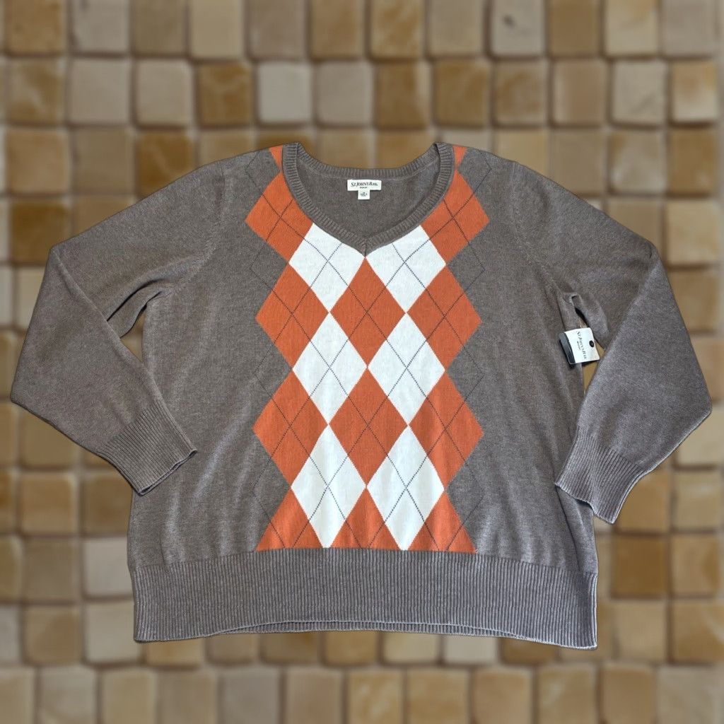 Vintage VINTAGE St. John's Bay Sweater Womens Plus Size 1X Cotton Argyle Pullover V-Neck All Seasons Size XL / US 12-14 / IT 48-50 - 1 Thumbnail