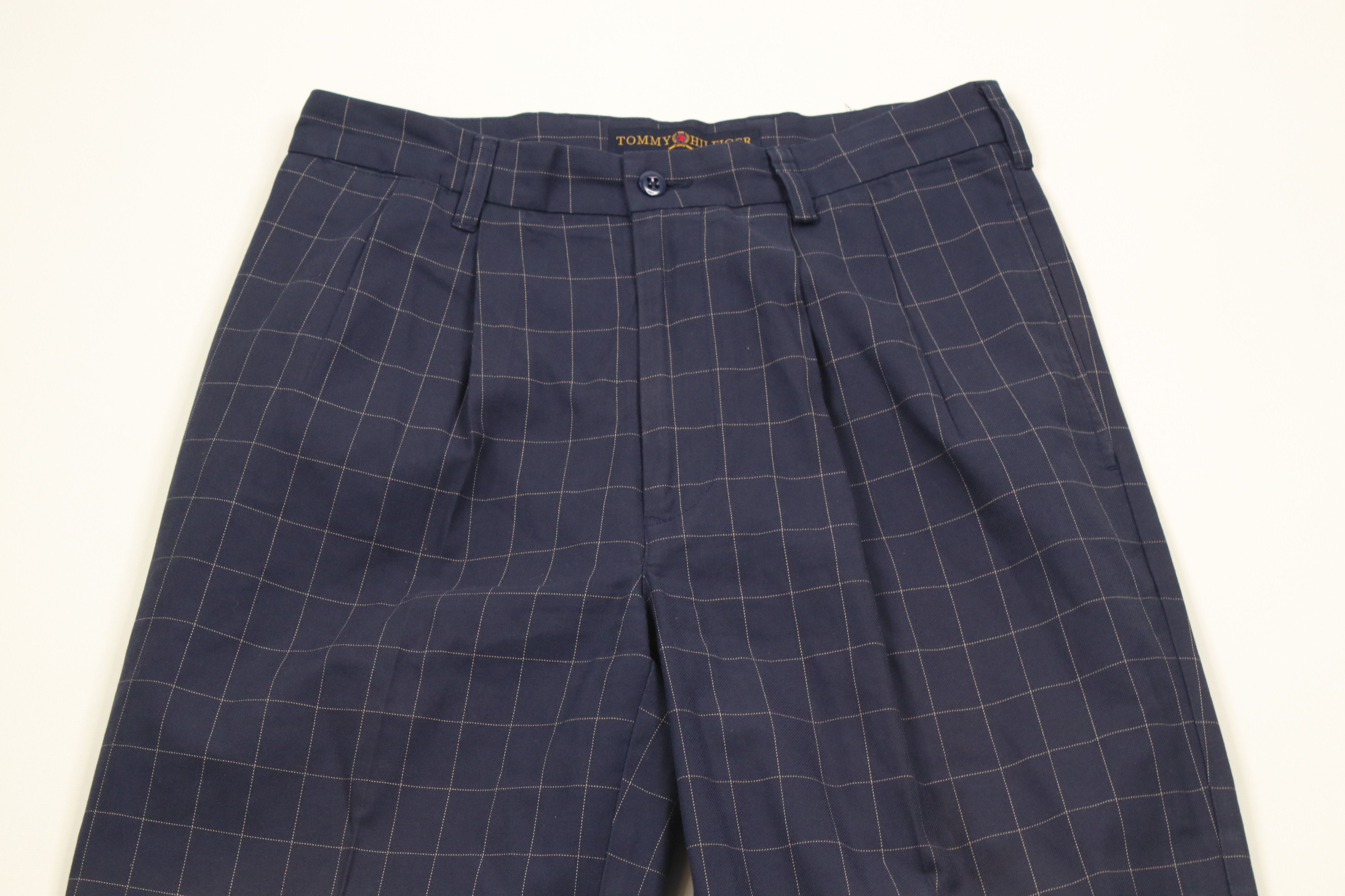Tommy Hilfiger × Vintage Vintage 90s Tommy Hilfiger Cuffed Chino Pants Blue Plaid Size US 30 / EU 46 - 2 Thumbnail