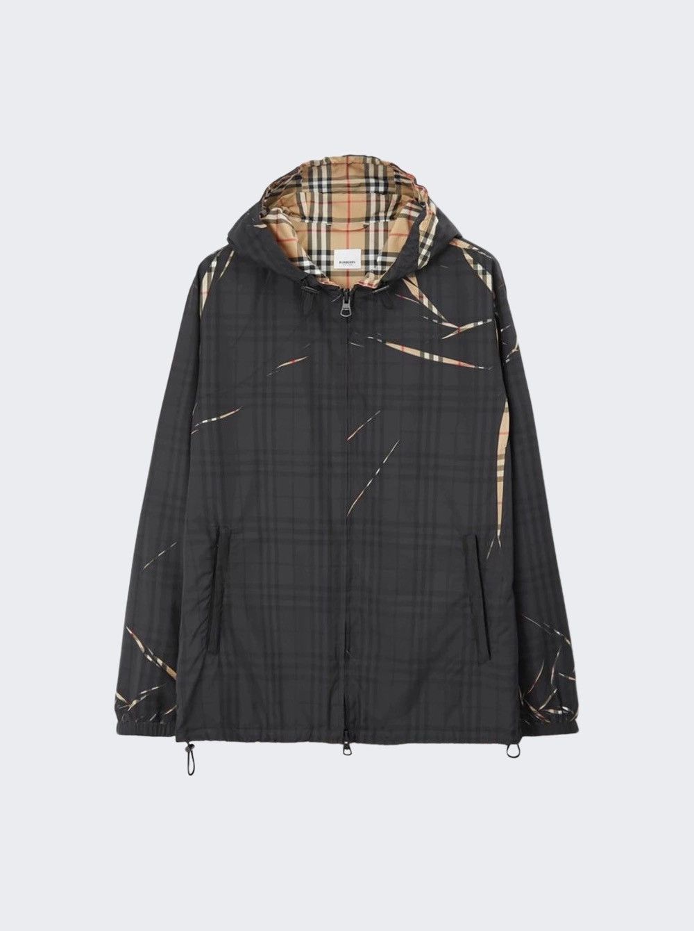 Image of Burberry Sliced Check Hooded Jacket in Black, Men's (Size 2XL)