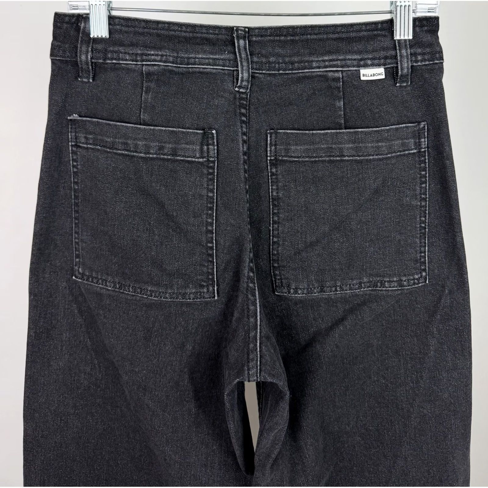 Billabong Billabong Jeans Womens 29 Cropped Wide-Leg Raw Hem Black Denim 29" Inseam Stretch High Rise Size 29" - 7 Thumbnail