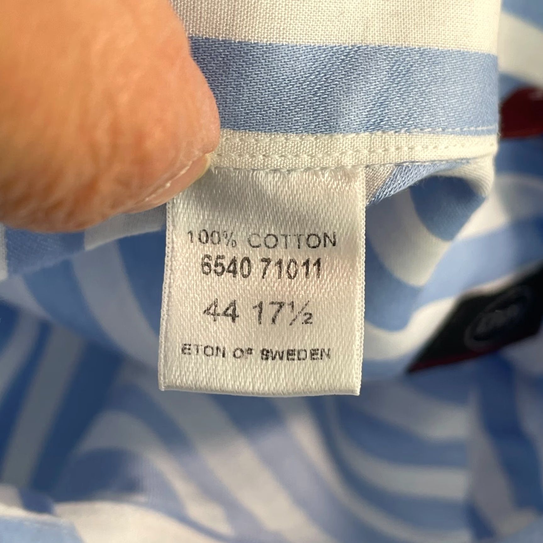 Eton ETON Dress Shirt Men 44 17.5 Blue White Striped Wrinkle Free Long Sleeve CEO Shirt Size 48R - 3 Thumbnail