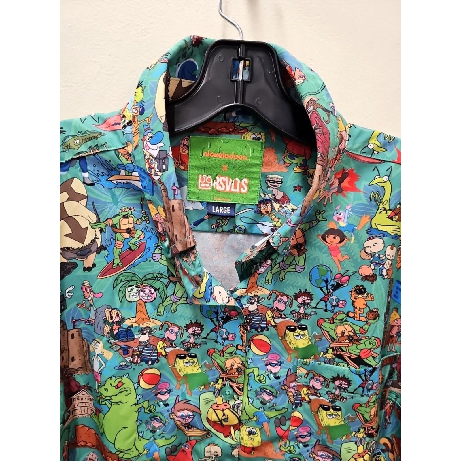 Nickelodeon RSVLTS Nickelodeon Kunuflex Button-Down Short Sleeve Shirt Mens Large Light Blue Multicolor Graphic Print 90s Cosplay Retro Size US L / EU 52-54 / 3 - 2 Thumbnail