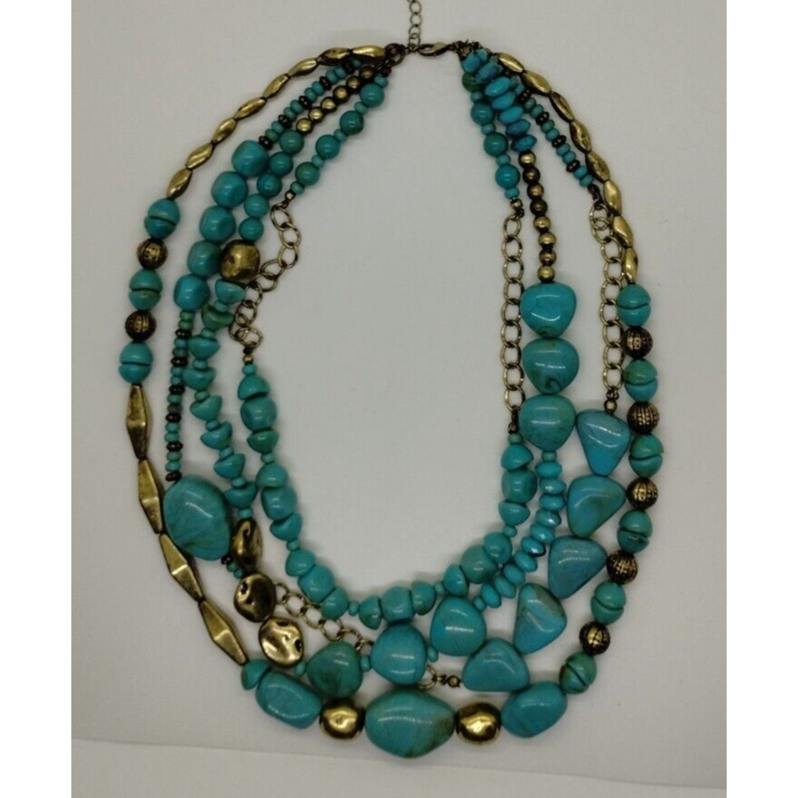 Vintage SAQ Layered Stone Beads Statement Necklace - Faux Turquoise Size ONE SIZE - 1 Thumbnail