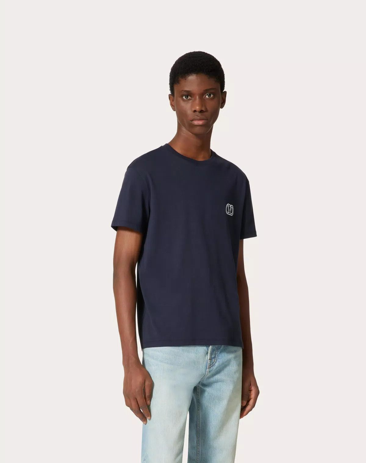 Valentino oc11z0725 Cotton T-Shirt With Vlogo Signature in Navy Blue Size US XL / EU 56 / 4 - 4 Thumbnail