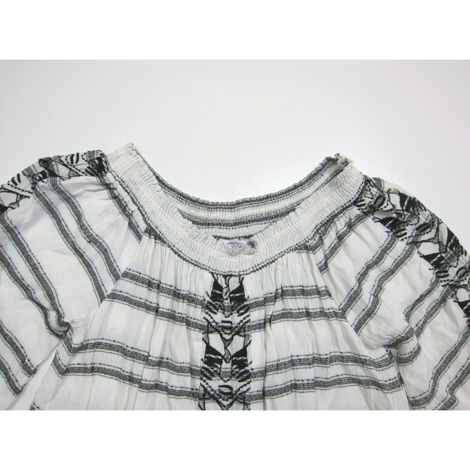Vintage Muche Muchette 100% Rayon Black White Stripe Fringe Boho Tunic Dress Women M/L Size M / US 6-8 / IT 42-44 - 3 Thumbnail