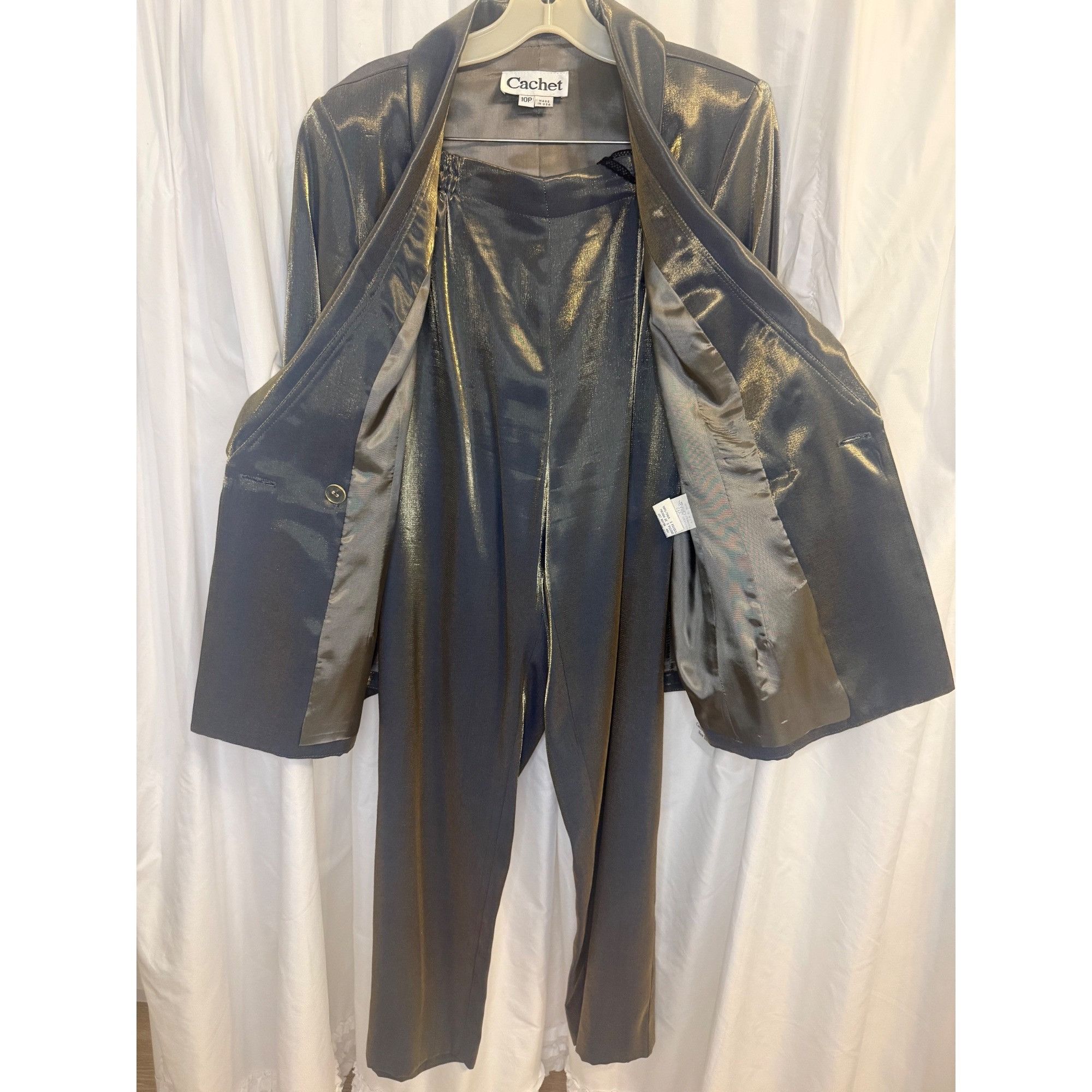 Other Vintage Cachet Womens Gold Blue Metallic Blazer & Pants Suit Size L / US 10 / IT 46 - 8 Thumbnail