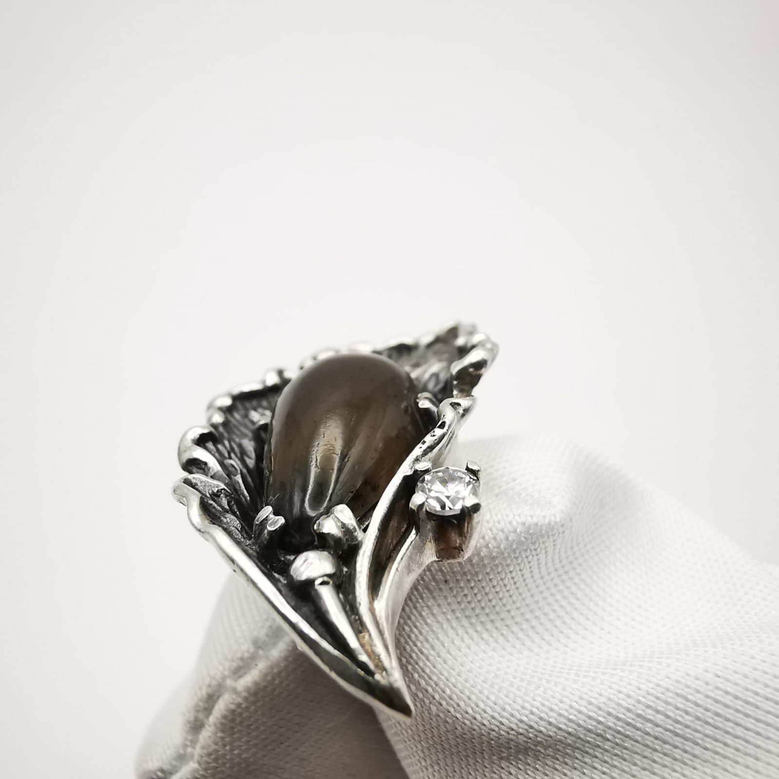Vintage Vintage Earrings ,875 Silver "Dark Calla" Zircon,Agate Size ONE SIZE - 6 Thumbnail