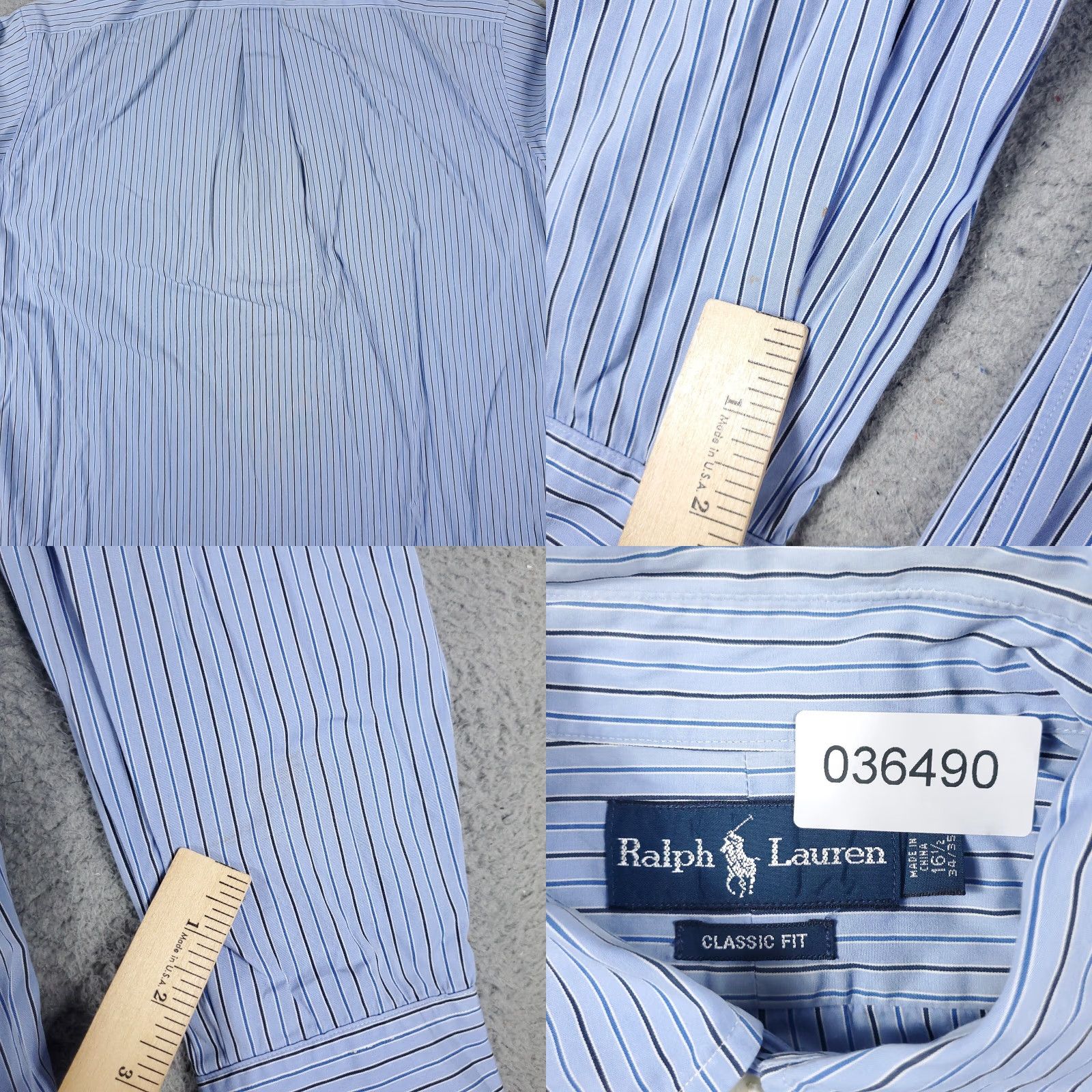 Ralph Lauren VINTAGE Ralph Lauren Shirt Mens 16.5 Blue Striped Dress Button-Down Long Sleeve, Regular, 100% Cotton, Non-Iron, Pockets, 90s/Classic Theme, Mens Size 42R - 8 Thumbnail