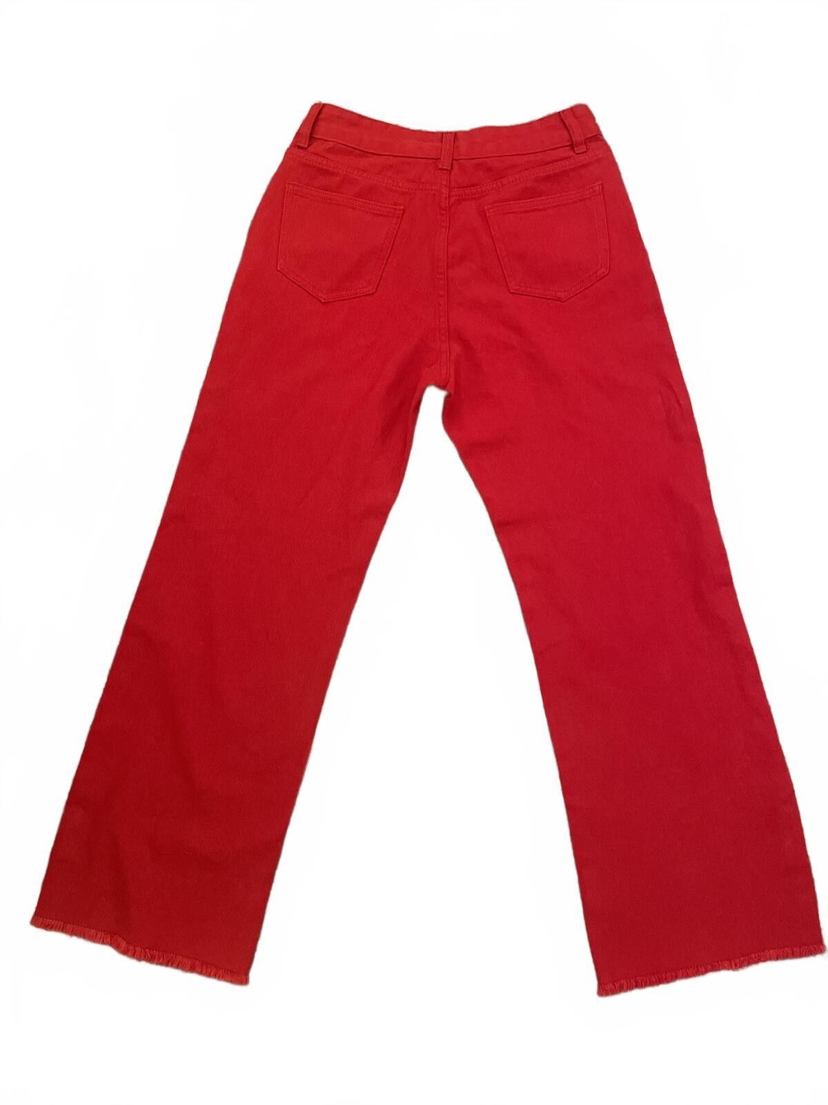 Cyderhouse Cider Wide Leg Jeans Women's Medium Frayed Hem Red Cotton Size 32" / US 10 / IT 46 - 5 Thumbnail