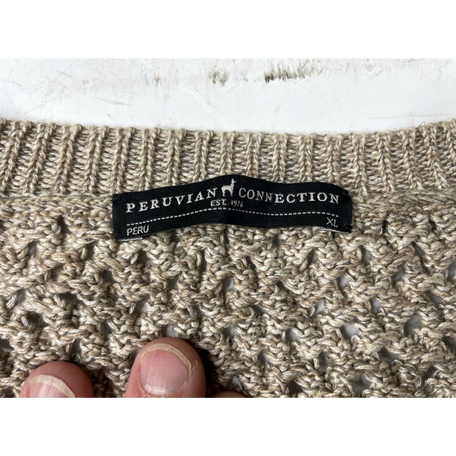 Vintage VINTAGE The Peruvian Connection Pima Cotton Crew Neck Sweater Womens XL Open Knit Beige Pullover Womens XL Cotton Crew Neck Measurements Dec Size XL / US 12-14 / IT 48-50 - 3 Thumbnail