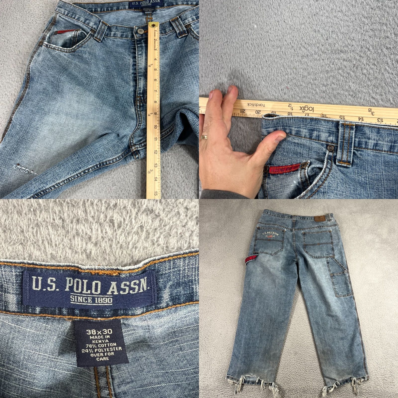 Vintage US Polo Assn Jeans 38x30 Wide-Leg Vintage Men Denim 5-Pocket Distressed Baggy Relaxed 90s Hip Hop Workwear Size US M / EU 48-50 / 2 - 9 Thumbnail