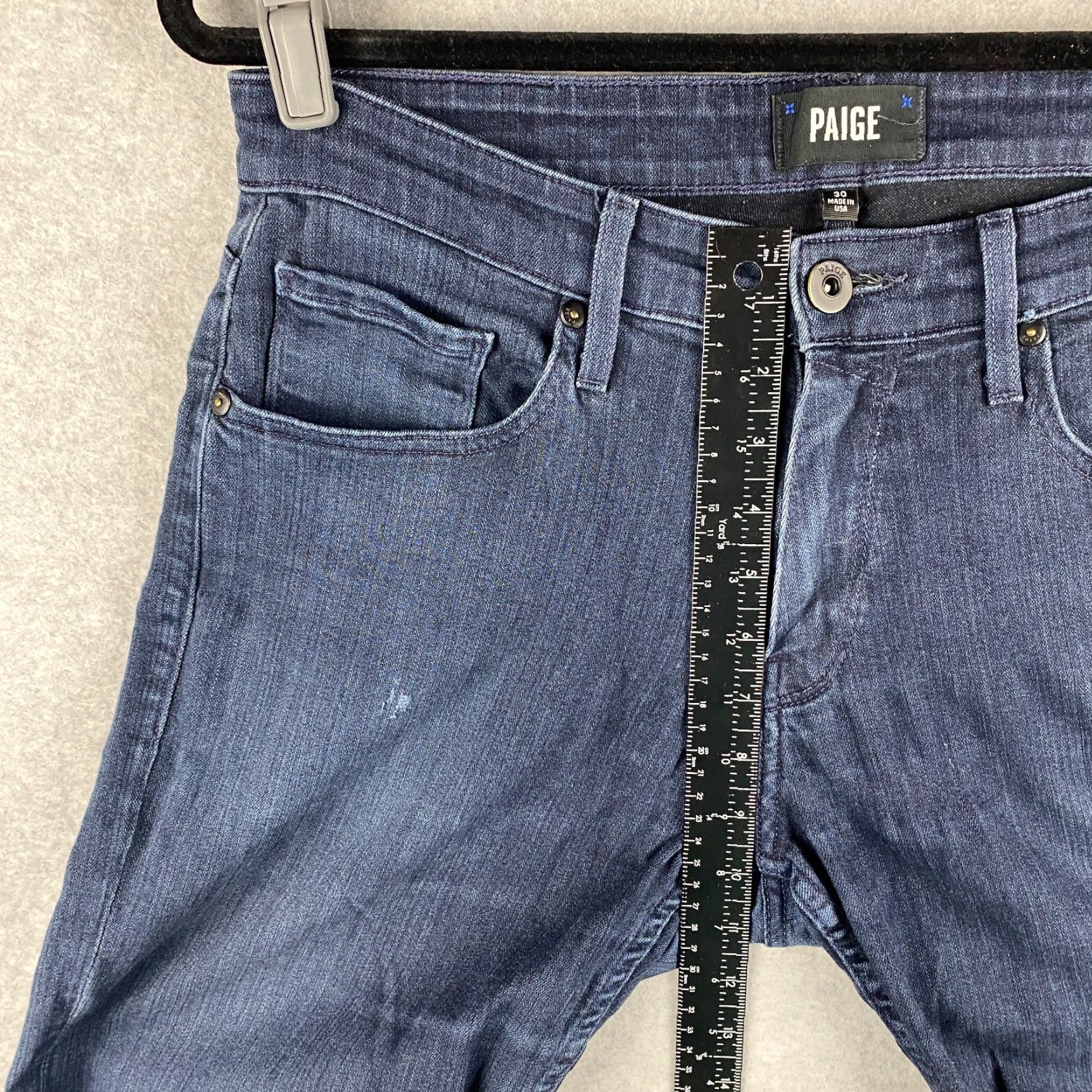 Paige Paige Federal Jeans Mens 30 Blue Straight Stretch Dark Wash Denim Distress Pant Size US 30 / EU 46 - 7 Thumbnail