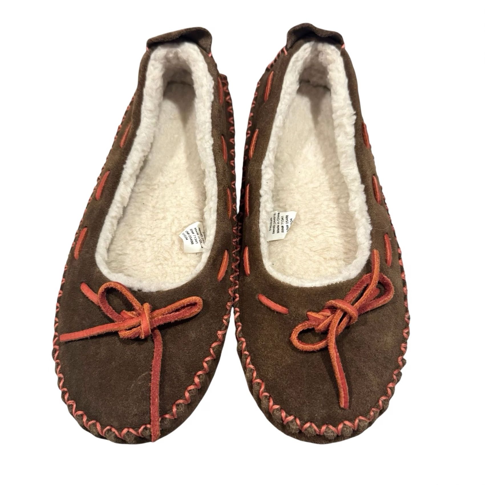 Vintage LL Bean Hearthside Slippers Brown/Pink Suede Moccasin Fleece Slipper Women M Sneaker? Size S / US 4 / IT 40 - 2 Thumbnail