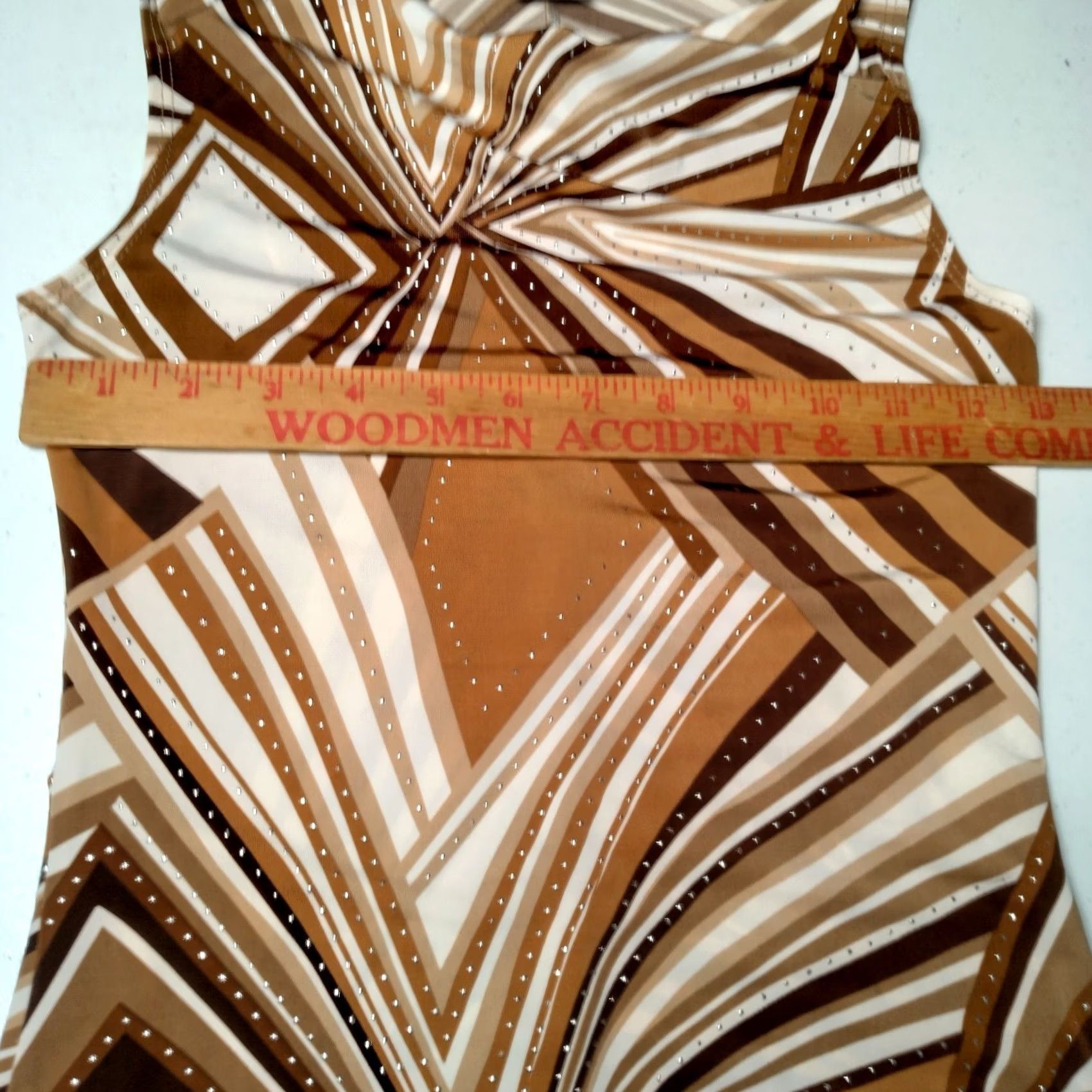 Vintage VINTAGE Poetry Clothing Geometric Sleeveless Top Cowl Neck Stretch Brown S Small Womens Juniors Y2K 90s Fall Spring Summer USA Made Size S / US 4 / IT 40 - 7 Thumbnail