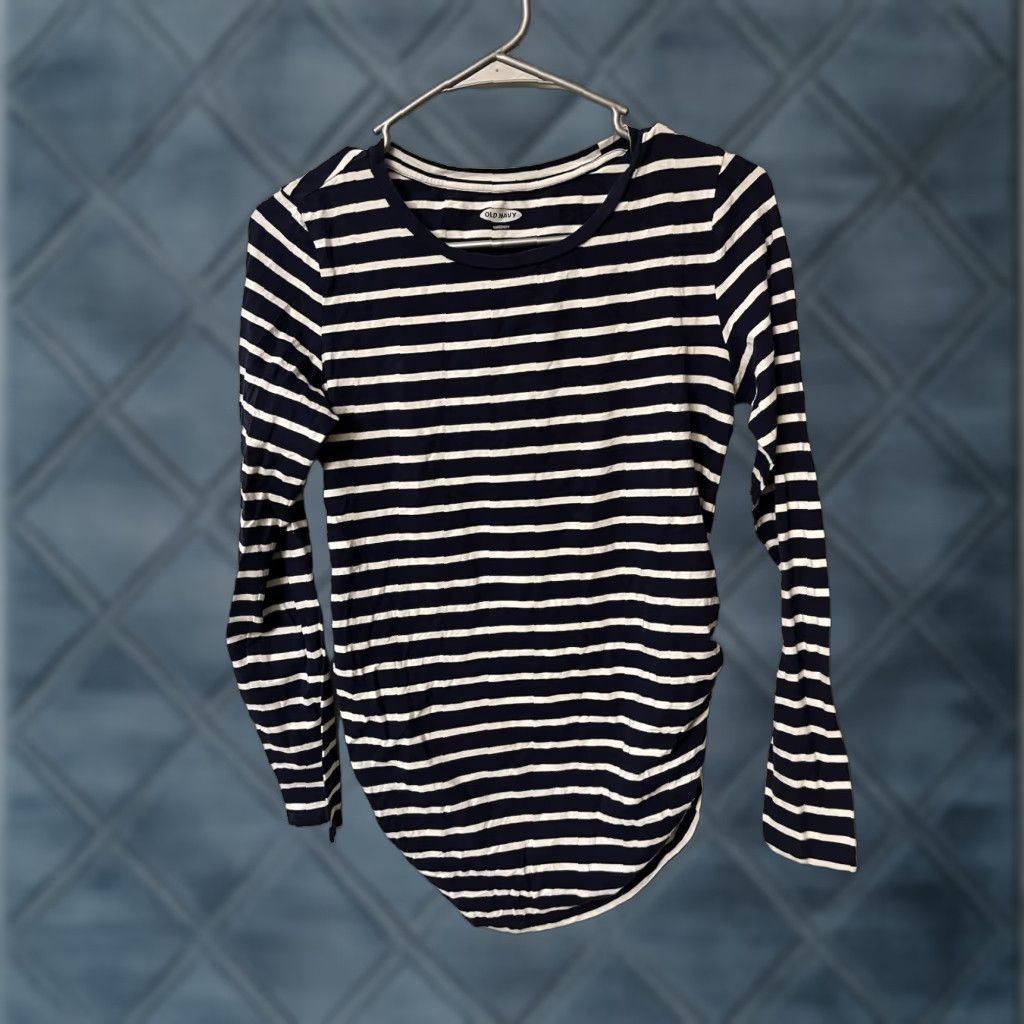 Old Navy Old Navy Long-Sleeved Fitted Blue & White Stripe Maternity Shirt Size S Womens Shirt XS? Size S / US 4 / IT 40 - 1 Thumbnail
