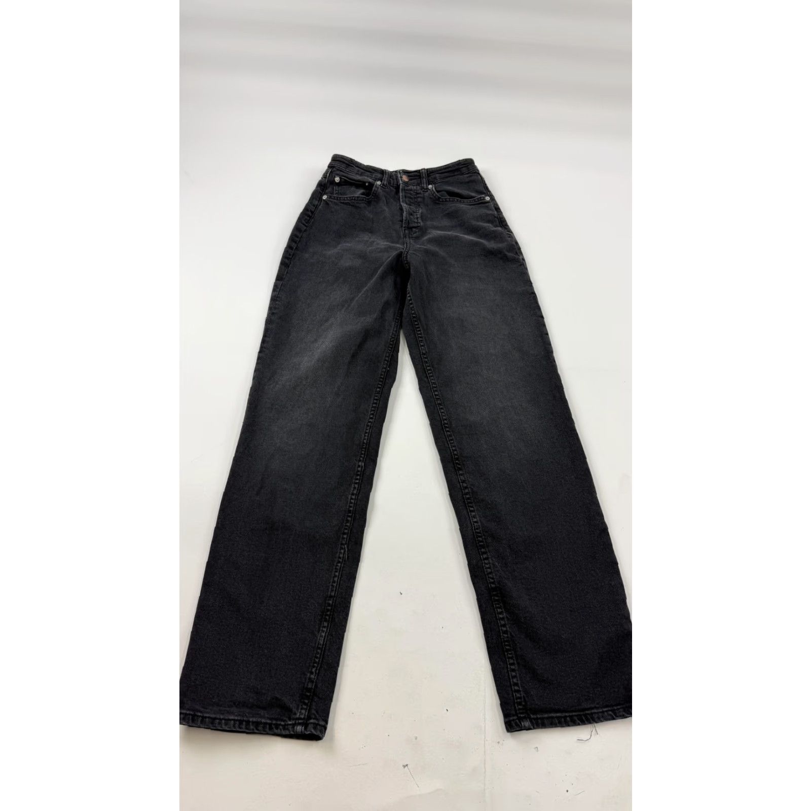 H&M H&M Divided Jeans Womens 2 Charcoal Wash High Rise Stretch Button Fly Wide Leg Jeans Size 26" / US 2 / IT 38 - 2 Thumbnail