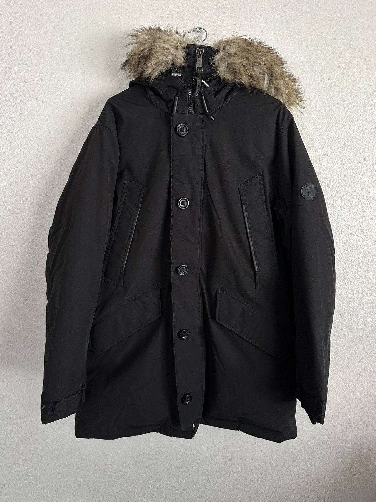 image of Polo Ralph Laurent Repellent Hooded Puffer Parka Jacket Coat in Black, Men's (Size 2XL)