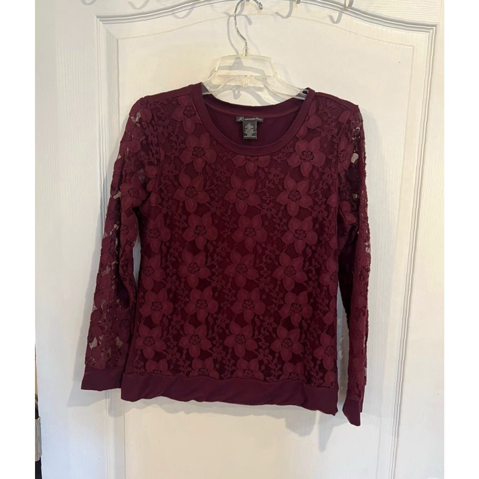 Adrianna Papell Adrianna Papell Womens Lace Sweater Merlot S Pullover Long Sleeve Ladies Size S Size S / US 4 / IT 40 - 2 Thumbnail