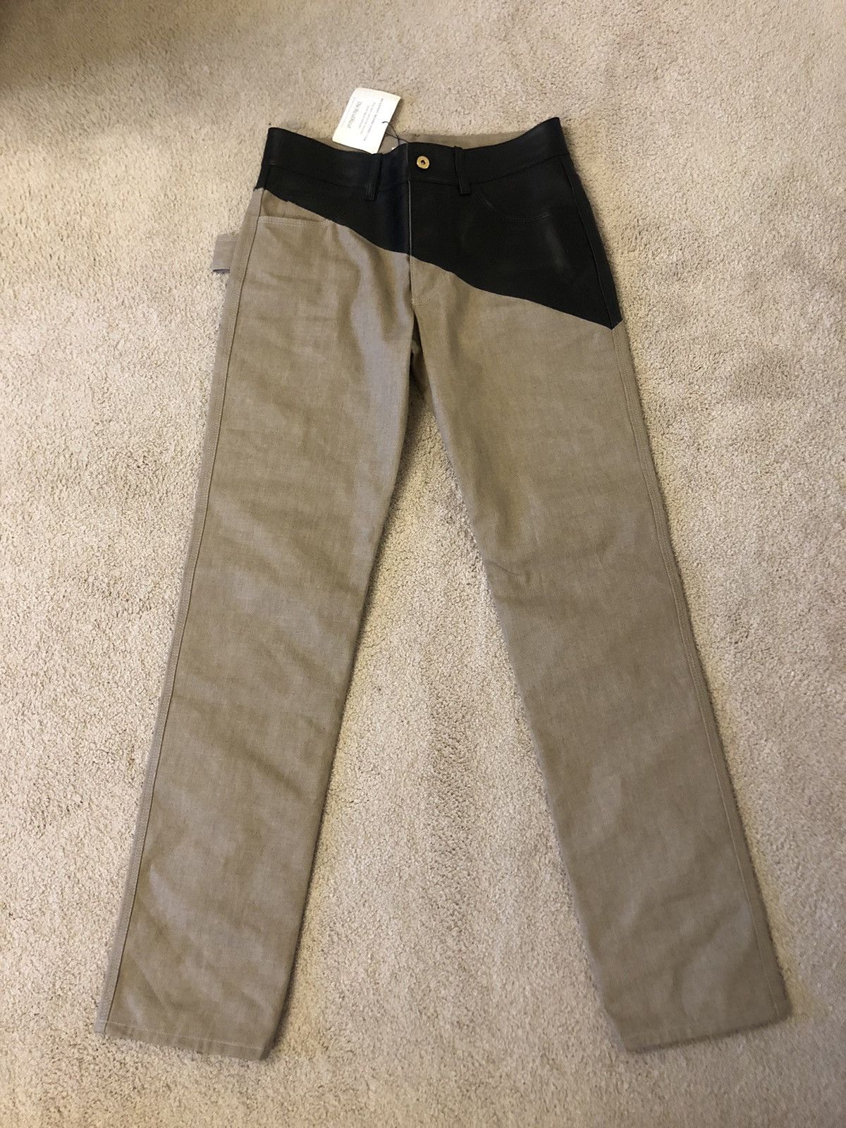 image of Bottega Veneta Leather Mix Jeans in Tan, Men's (Size 30)