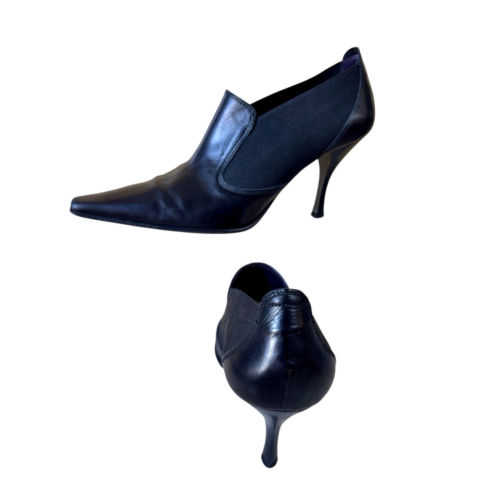 Donald Pliner Donald Pliner Black Leather Bootie Shoe Pump Elastic Panels Size US 11 / IT 41 - 3 Thumbnail