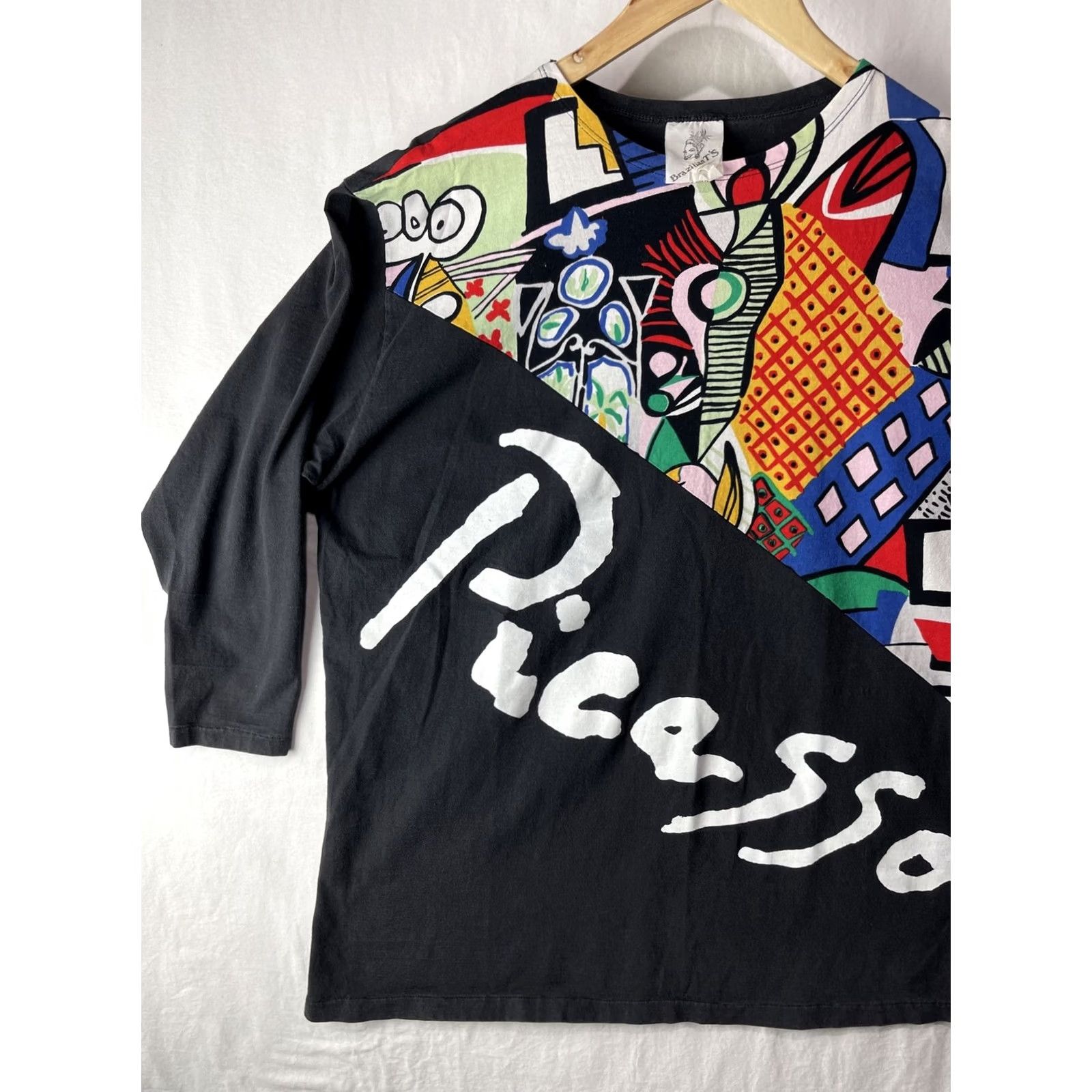 Vintage VINTAGE Pablo Picasso Shirt Mens XL Black Cotton Logo 3/4 Sleeve Brazilian T’s Modern Artwork Geometric Art History 90s? (adjusted) Size US XL / EU 56 / 4 - 2 Thumbnail