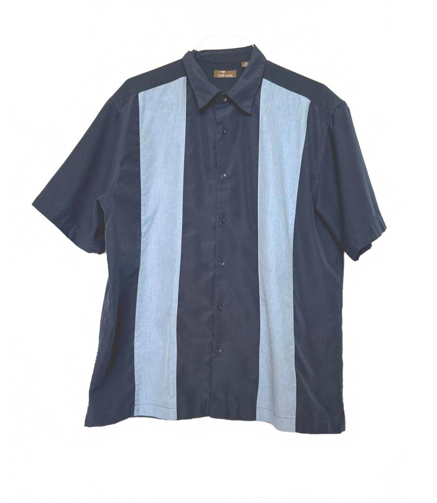 Designer Men's Short Sleeve Button Shirt - Navy Light Blue Stripes Size US XL / EU 56 / 4 - 2 Thumbnail