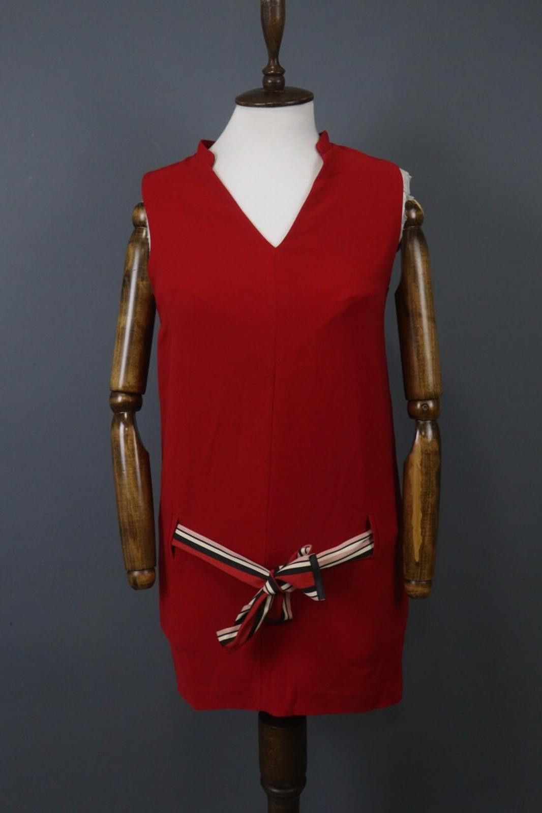 Designer Cop Copine Red Regular Fit Belted Waist Tank Dress Size 36 Size M / US 6-8 / IT 42-44 - 1 Thumbnail