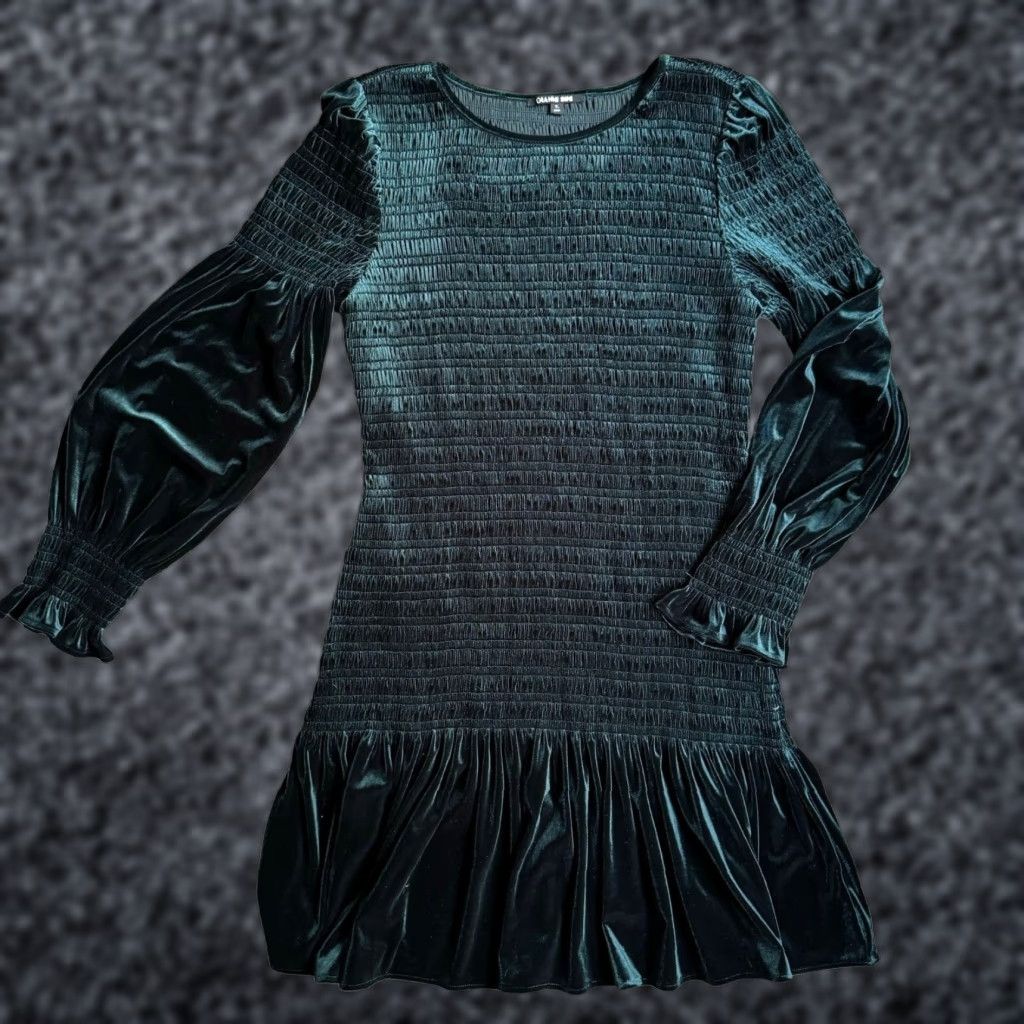 gianni bini green velvet dress Velvet Long Sleeve Corset Mini Dress in Emerald Green - 4 main image 1