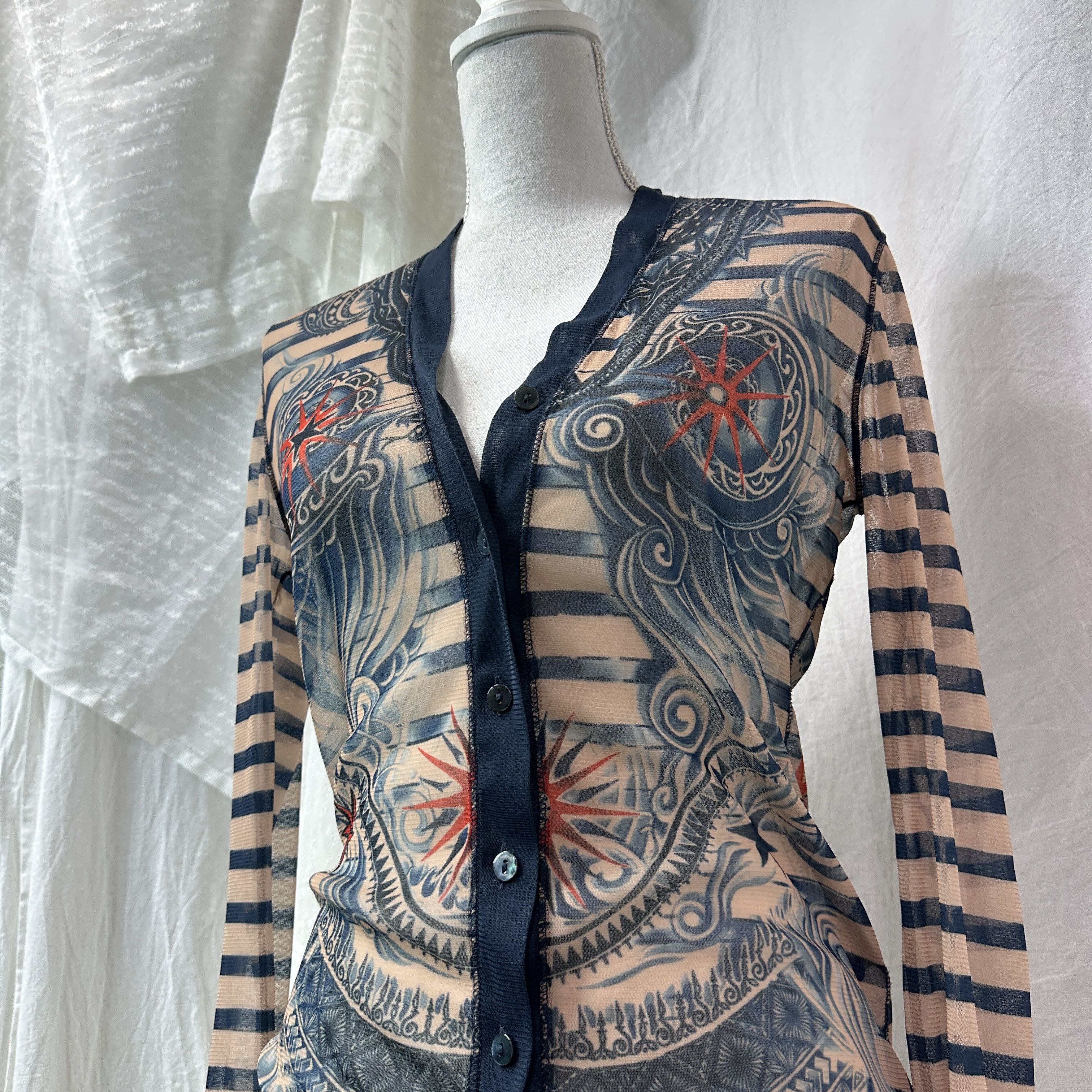 Jean Paul Gaultier Vintage Striped Tattoo Buttoned Jean Paul Gaultier Meshtop Size M / US 6-8 / IT 42-44 - 8 Thumbnail