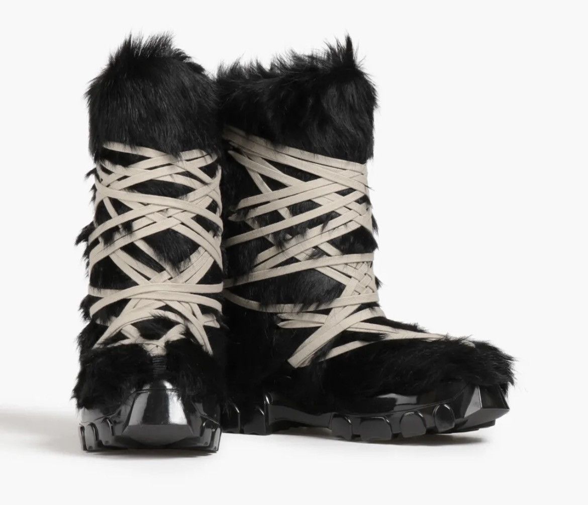 RICK OWENS Lunar Tractor Leather-Trimmed Shearling Boots for