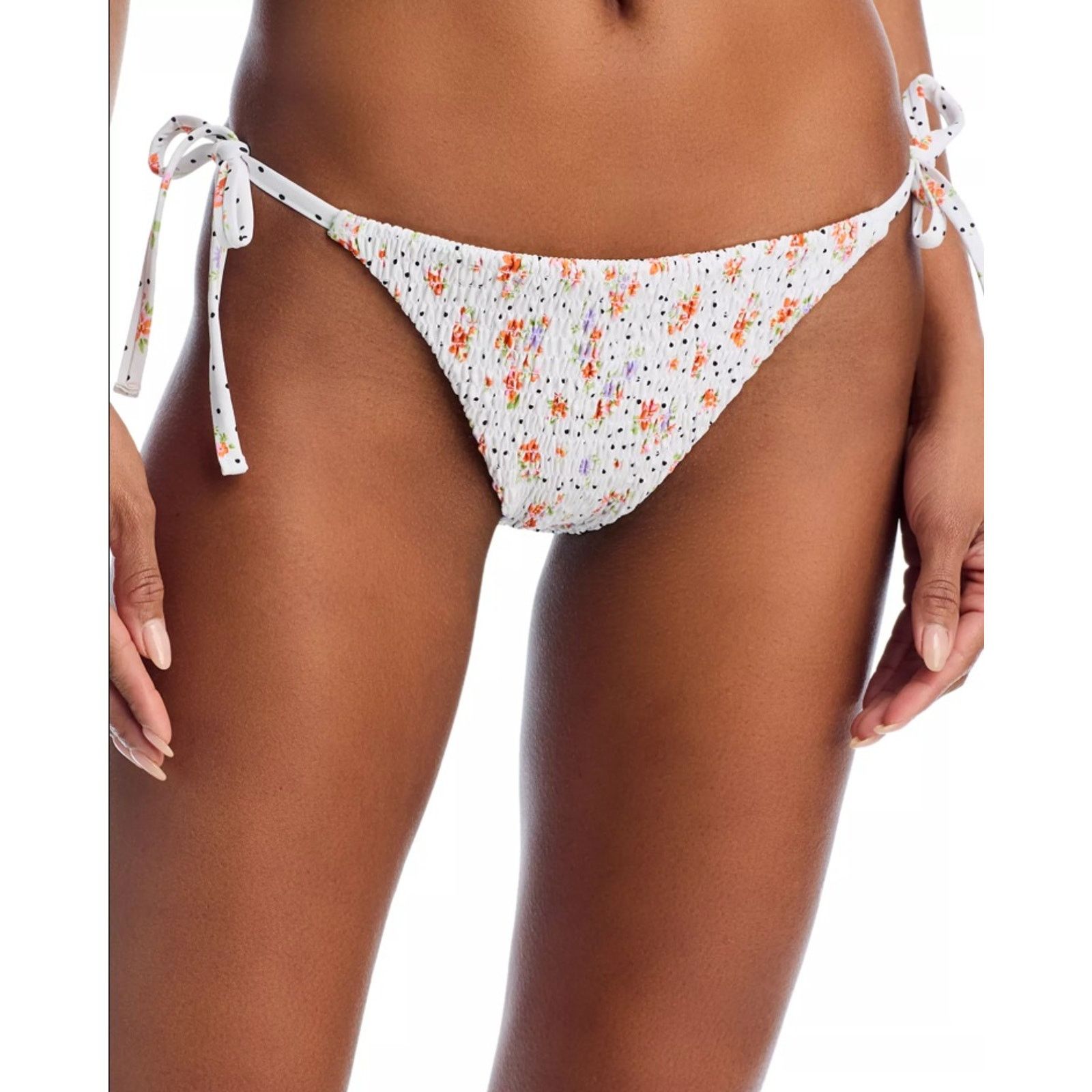 AQUA AQUA Women White Floral Tie Side Swim Bikini Bottom Size XL Size ONE SIZE - 1 Thumbnail