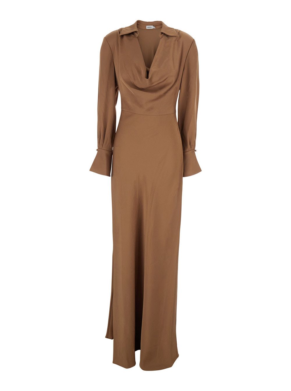 Simkhai Long Dress 'Adelle' with Draped Neckline and Wide Cuffs Tech Fabric Brown Women Size M / US 6-8 / IT 42-44 - 1 Thumbnail
