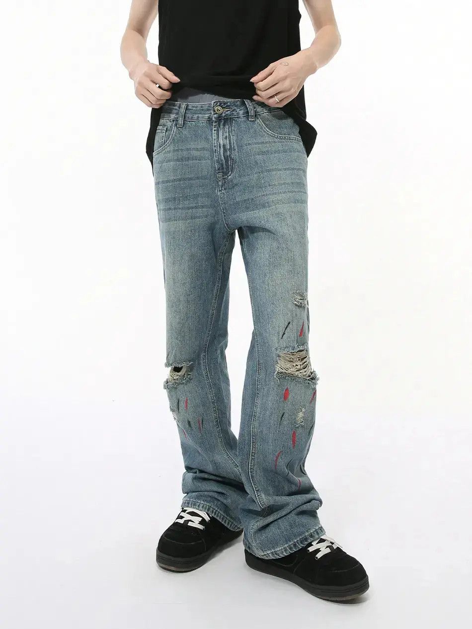 Japanese Brand Retro loose graffiti ripped jeans Size US 32 / EU 48 - 4 Thumbnail