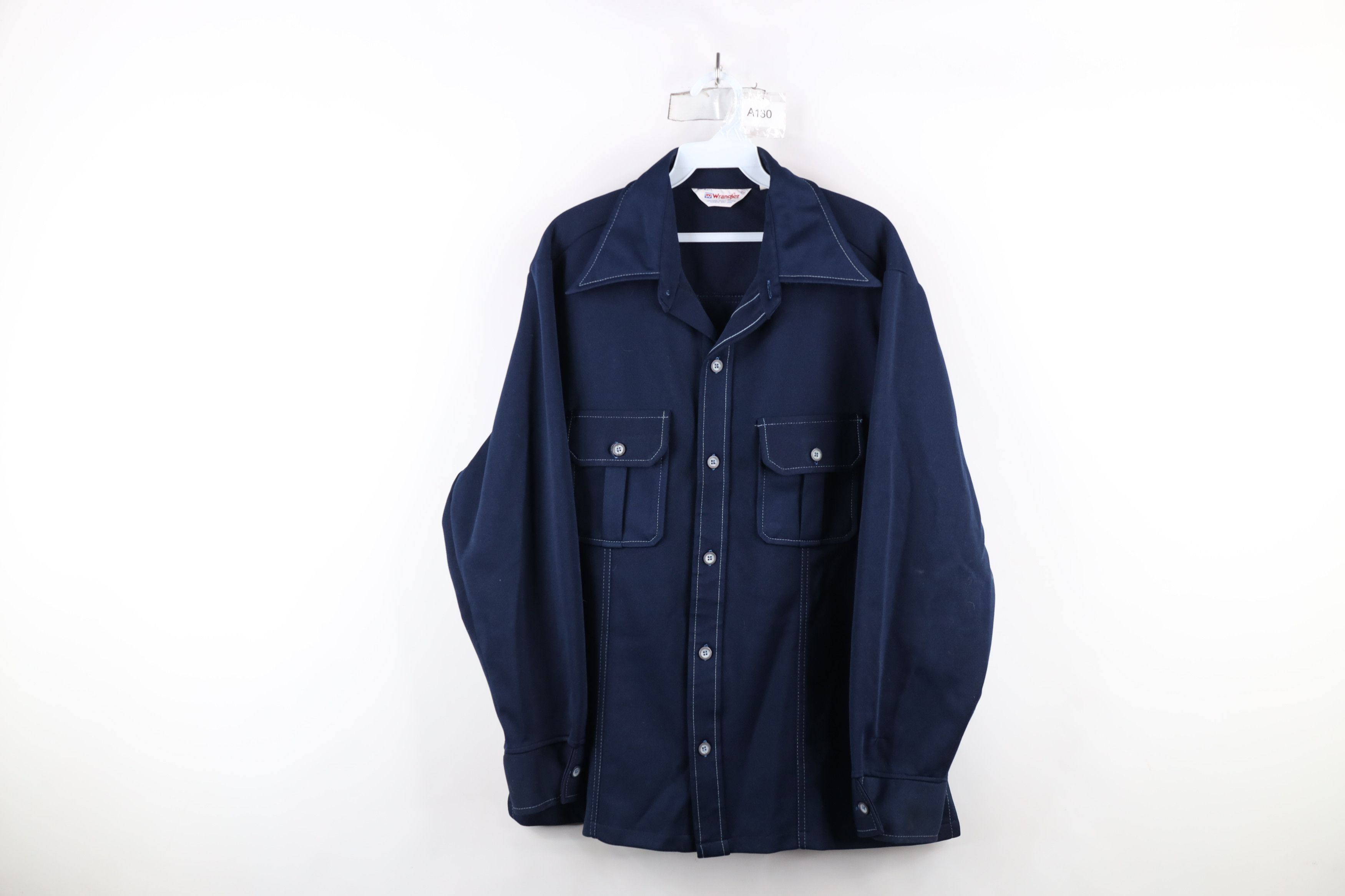 Vintage × Wrangler Vintage 70s Wrangler Knit Button Shirt Jacket Blue USA Size US XL / EU 56 / 4 - 1 Thumbnail