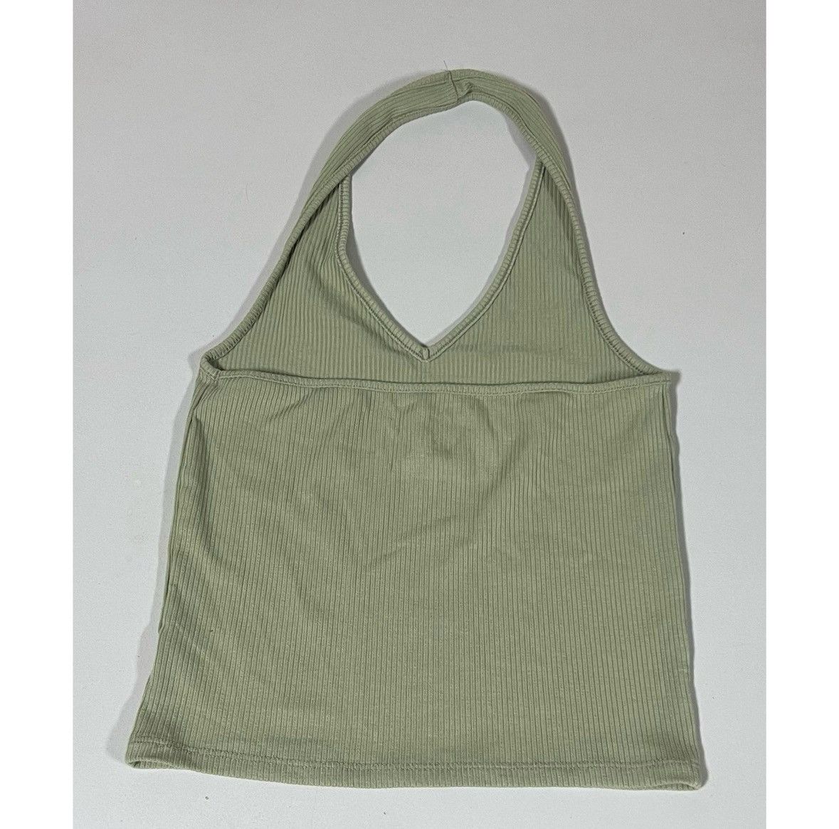 American Eagle Outfitters AE Olive Green Solid Ribbed Halter Top Shirt Blouse Size S ✨ Size S / US 4 / IT 40 - 3 Thumbnail
