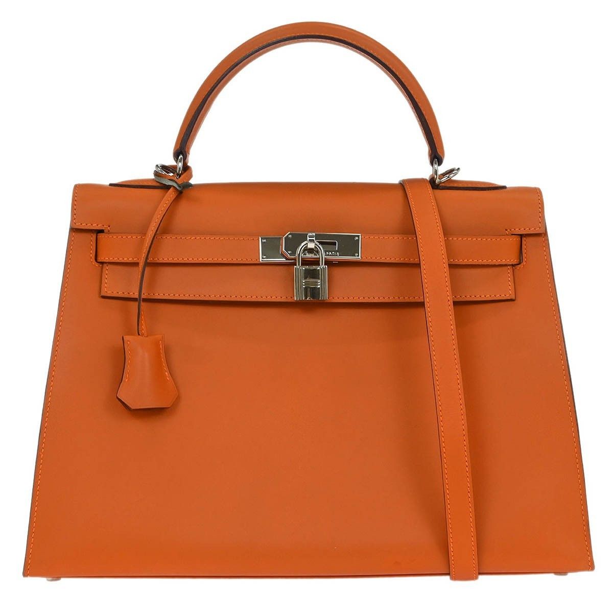 Hermes Hermes Kelly Handbag Orange Swift with Palladium Hardware Size ONE SIZE - 1 Thumbnail