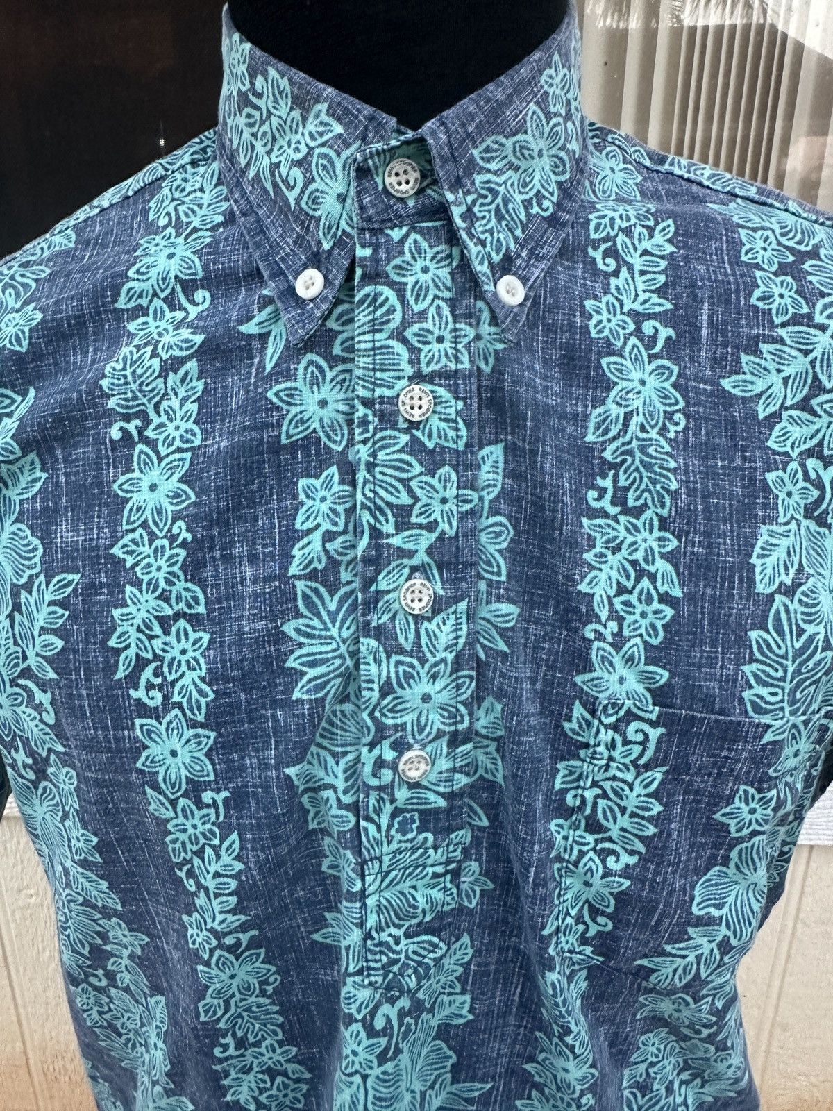Reyn Spooner Classic Blue/Green Hawaiian Print Men's S