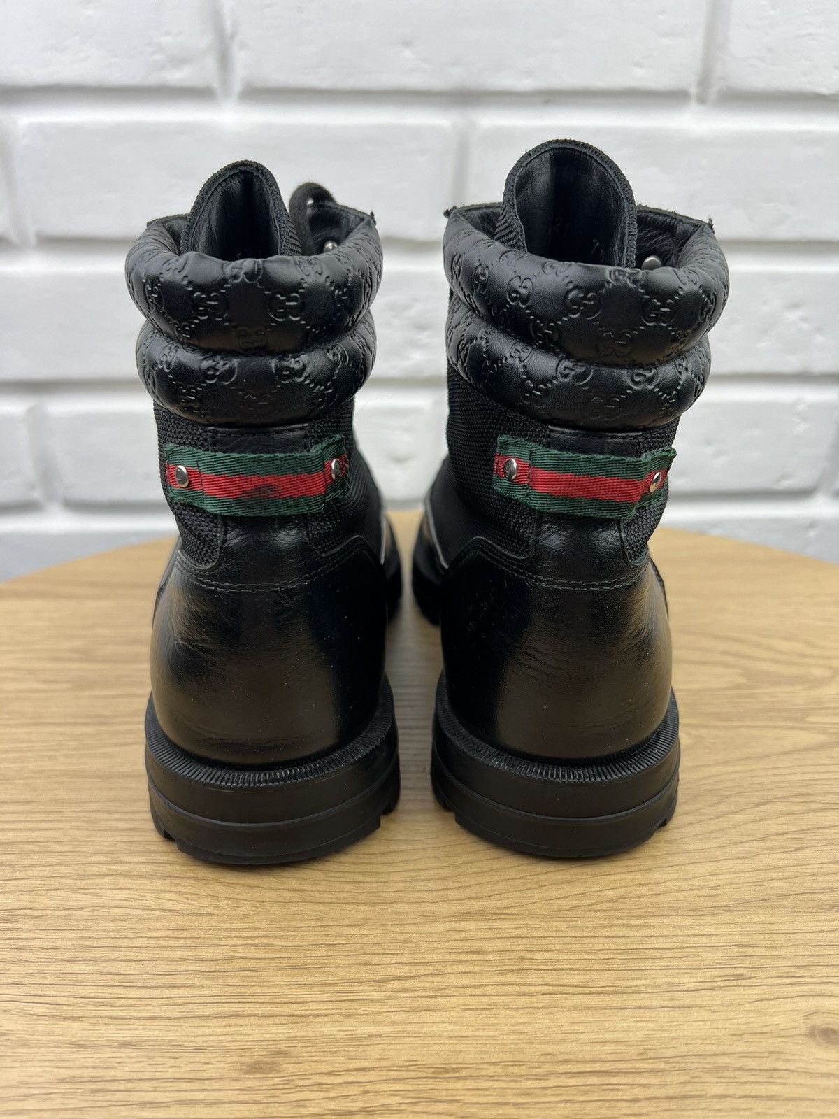 Gucci GUCCI Boots Combat Leather Shoes Lace Up GG Monogram Web Size US 8 / EU 41 - 9 Thumbnail