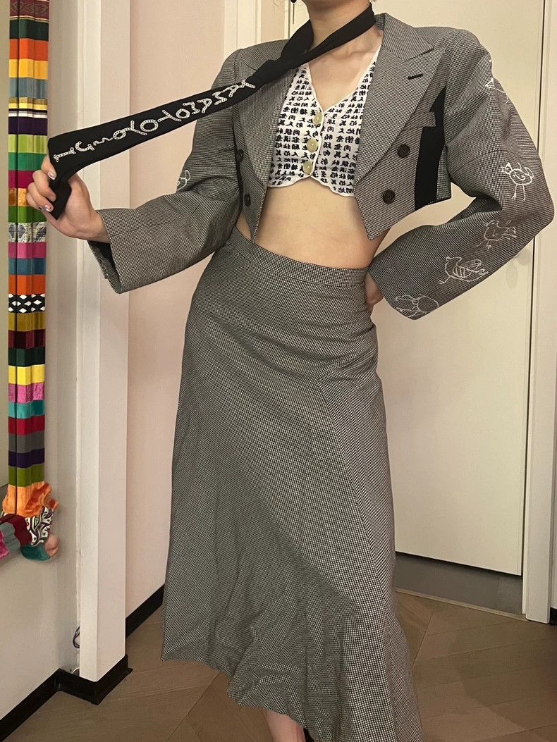 Comme des Garcons Comme des Garcons Graffiti houndstooth coat long skirt Size S / US 4 / IT 40 - 4 Thumbnail