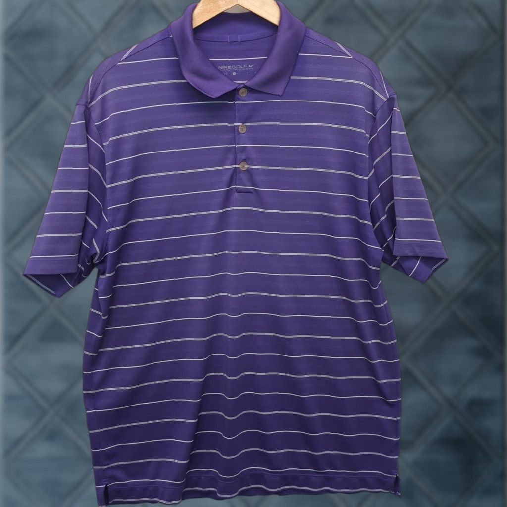 Nike Nike Golf Shirt Mens Large Short Sleeve Dri-Fit Polo Purple White Stripe Size US L / EU 52-54 / 3 - 1 Thumbnail