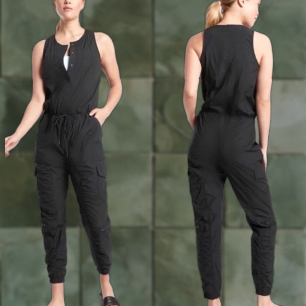 Athleta Athleta Black Canopy Parachute Romper Jumpsuit Women's Sleeveless Size 6 Black Solid UPF Breathable Travel Activewear Casual Summer Spring Fall Size 28" / US 6 / IT 42 - 1 Thumbnail