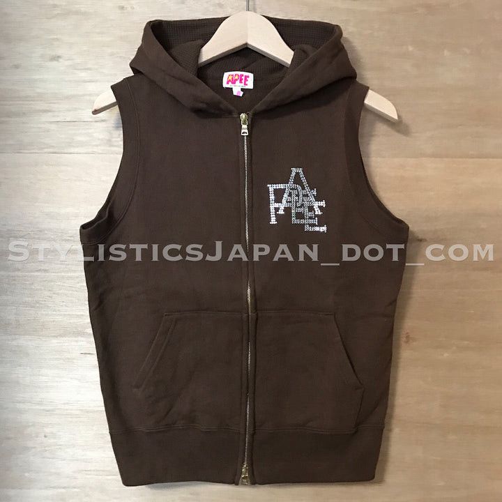 Bape Swarovski Crystal Nested Logo Sleeveless Hoodie Brown Short Size S / US 4 / IT 40 - 2 Thumbnail