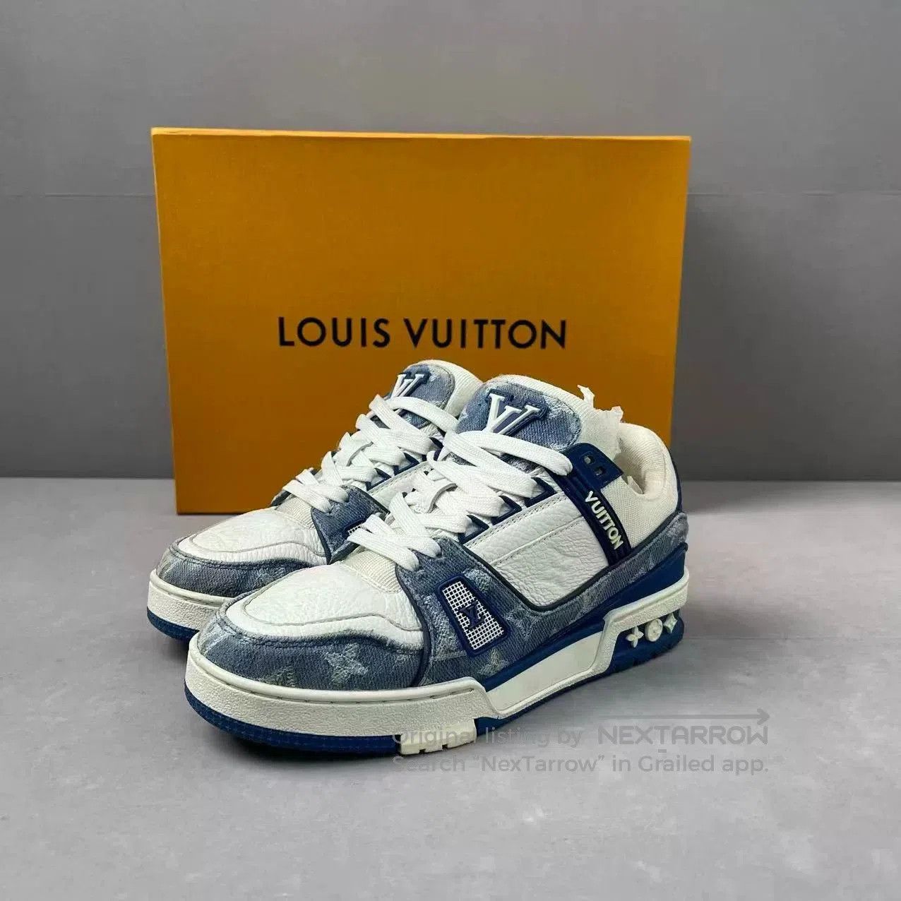 Louis Vuitton Louis Vuitton LV Trainer White Blue. Size US 5.5 / IT 35.5 - 1 Thumbnail