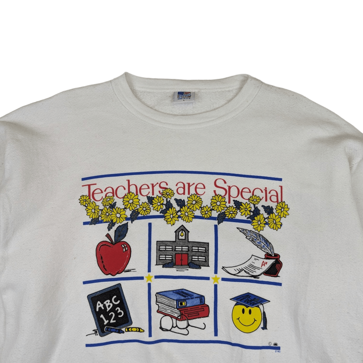 American Apparel Vintage 90's TEACHER'S DAY Graduation Jumper Sweatshirt Size US L / EU 52-54 / 3 - 4 Thumbnail