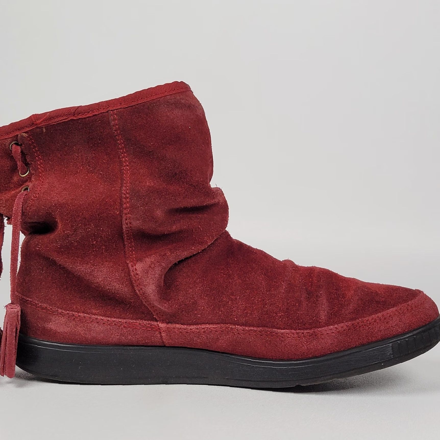 Vintage MINT Hotter Pixie Red Suede Fur Lined Ankle Boots US 8.5 EUR 40 Womens Casual Pull On 1" Heel Red Suede Fur Lined Ankle Boots Size US 9 / IT 39 - 6 Thumbnail